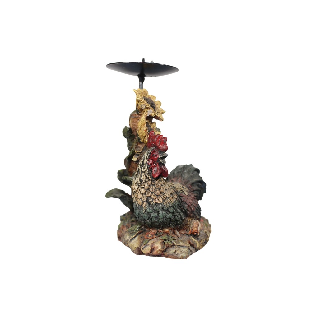 Rustic Rooster Sunflower Resin Pillar Candle Holder Farmhouse Decor 7.5 Inch